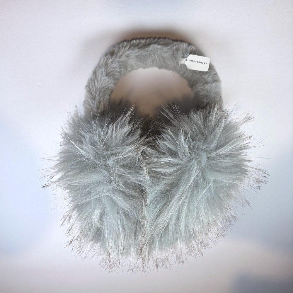 NWT Anthropologie Violet & Brooks Faux Fur Earmuff Grey Blue RARE Quiet Luxury